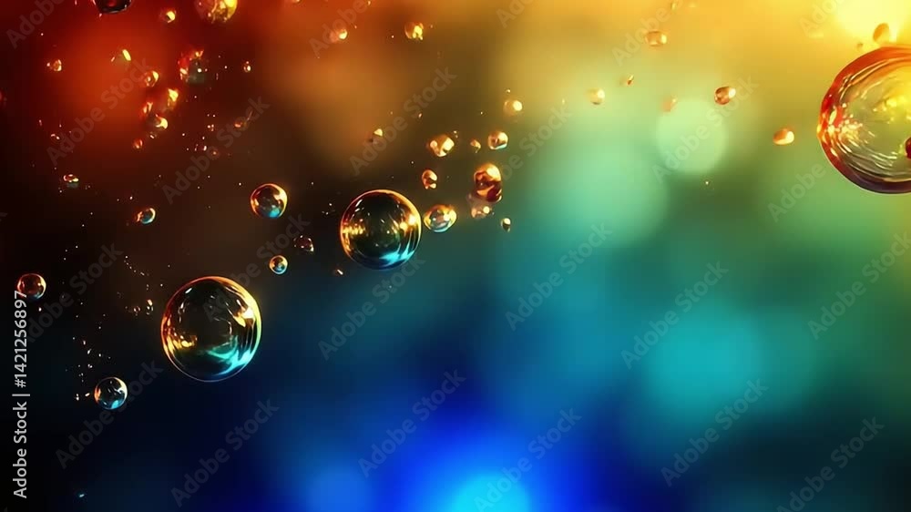 Poster abstract bubbles floating in warm light liquid droplets background motion graphic animation
