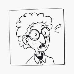 Obraz premium Surprised Doodle Character with Glasses – Hand-Drawn Cartoon Style