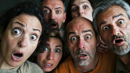 Fototapeta premium A group of people displaying a disgusted expression as they encounter something unpleasant in a social setting.