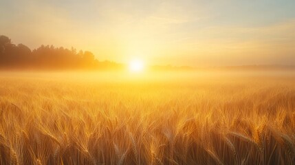Obraz premium Golden Wheat Field Sunrise: A Serene Landscape