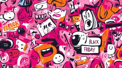 Obraz premium Busy and chaotic pink background filled with abstract shapes