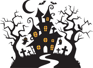 Spooky Halloween Haunted Castle Moonlight Scene