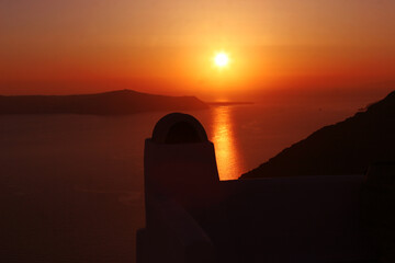 Santorini island sunset at summer with amazing colors