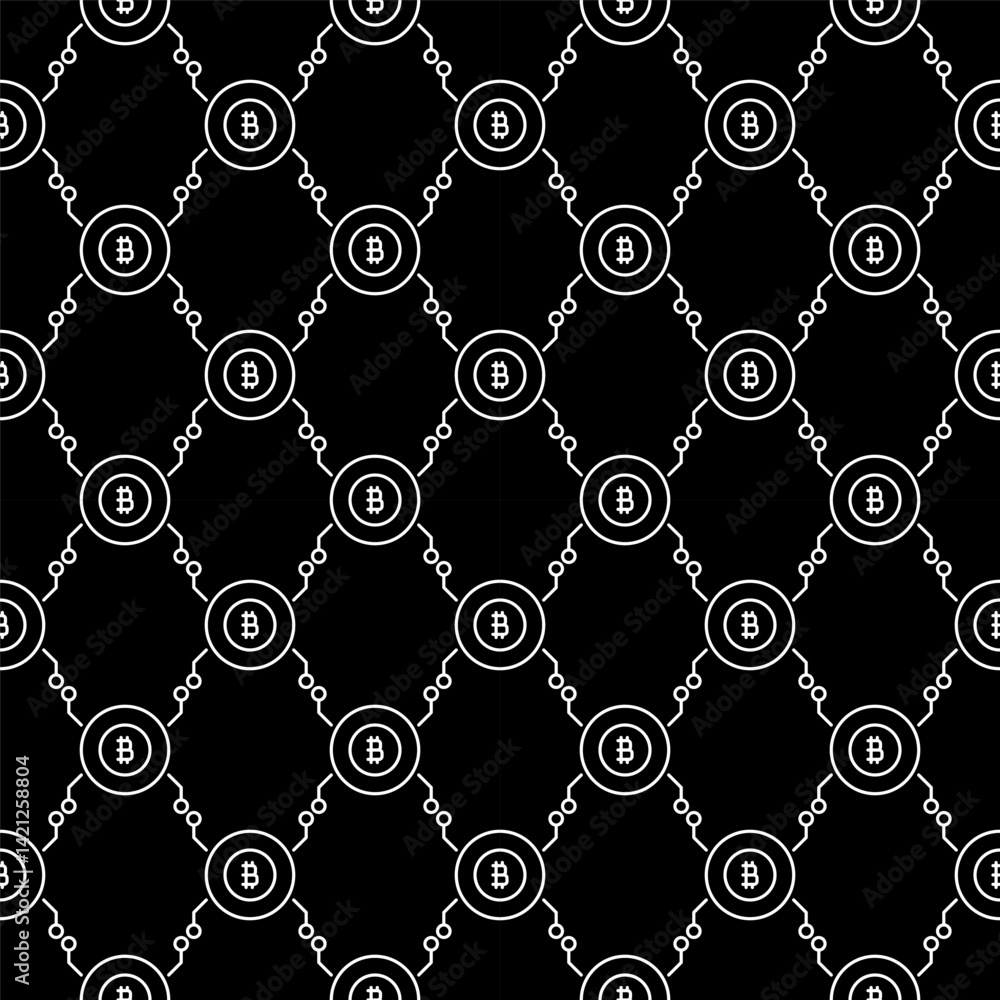 Poster circle with bitcoin sign vector crypto currency linear dark seamless pattern