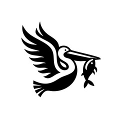 Pelican Bird Catch a Fish Symbol, Icon, Logo