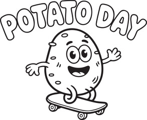Fototapeta premium Fun Cartoon Potato Character Riding Skateboard on Potato Day