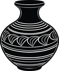 Clay Jar Silhouette Black Vector - Traditional Black Pottery Design