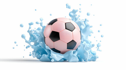 Fototapeta premium Pink Soccer Ball Splashing in Blue Liquid