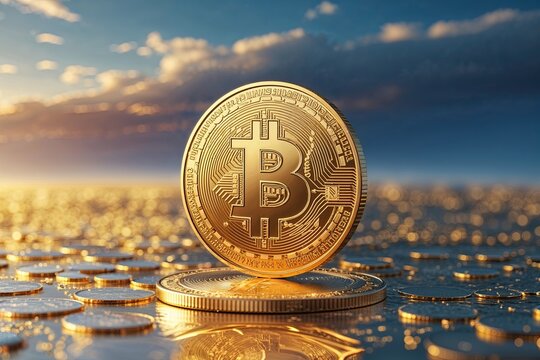 Luxurious Avalanche Coin on a Golden Horizon Innovative Digital Token Showcasing Future Ready Financial Value