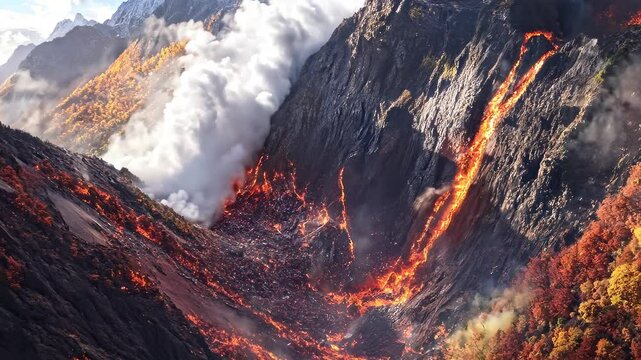 Lava Flowing Down a Mountain Valley