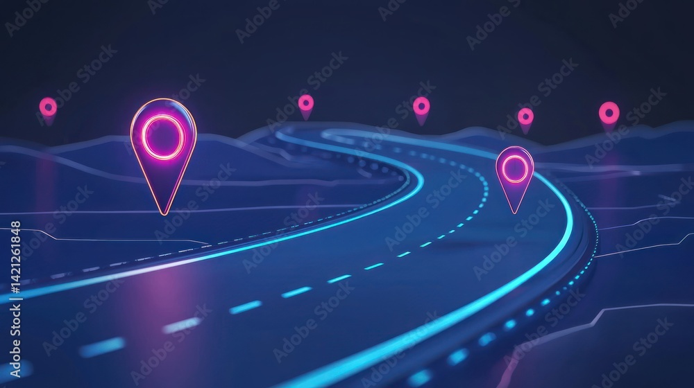 Poster a conceptual illustration of distance using a road with visible markers symbolizing distance measure