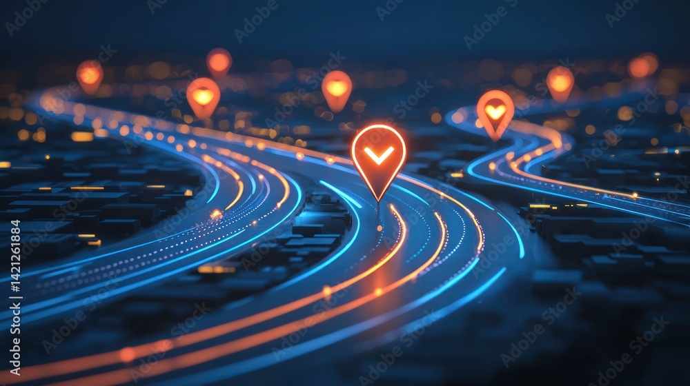 Poster a conceptual illustration of distance using a road with visible markers symbolizing distance measure