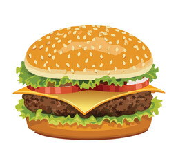 Hamburger Beef Cheese Food - Vector Illustration