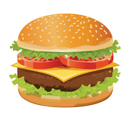 Hamburger Beef Cheese Food - Vector Illustration