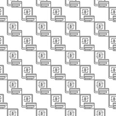 Tablet with Bitcoin and Credit Card vector Cryptocurrency Money seamless pattern in outline style