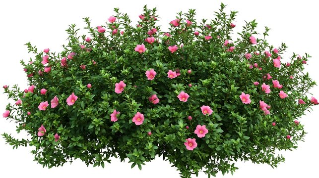 Pink Hibiscus Bush on White Background