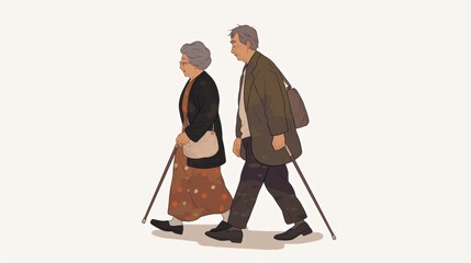 Elderly Couple Walking with Canes