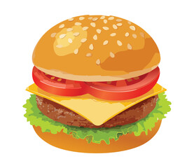 Hamburger Beef Cheese Food - Vector Illustration