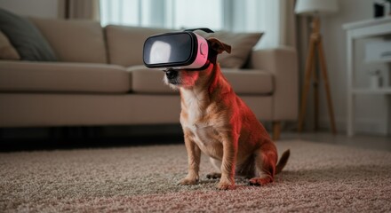 Dog in VR Headset Surrounded by Ambient Lighting