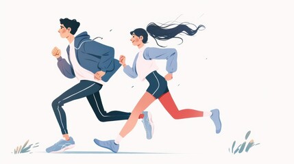 Obraz premium Two people running together, one in a jacket and the other in athletic wear
