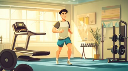 Fototapeta premium Man Running on Treadmill in Gym