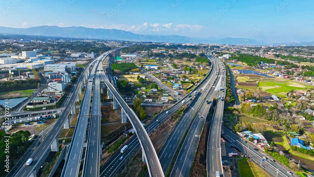 Poster aerial view of the highway running through the plains