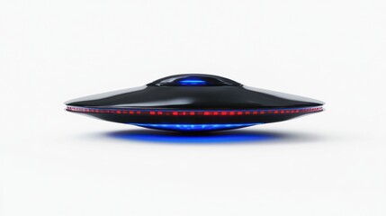 Futuristic UFO Spaceship Render: Black Alien Craft with Red and Blue Lights