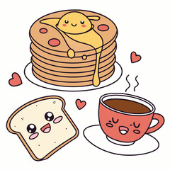 Cute Kawaii Breakfast – Hand Drawn Style
