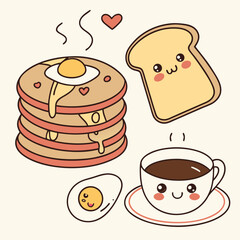 Cute Kawaii Breakfast – Hand Drawn Style