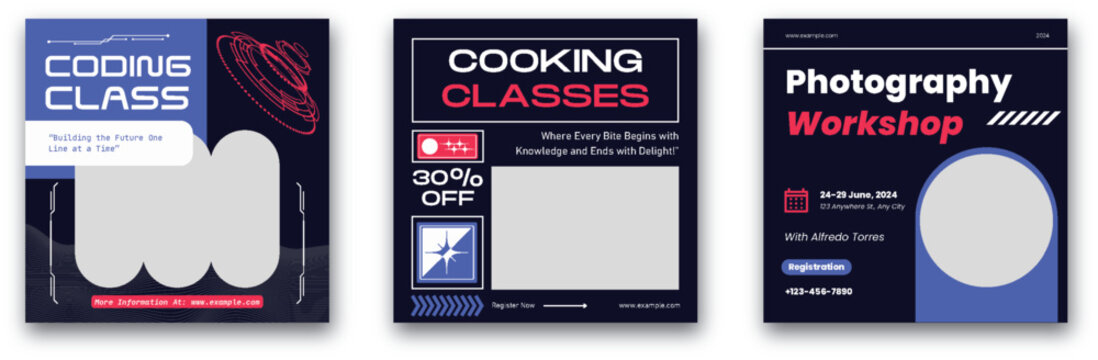 Creative Learning Posters: Coding, Cooking and Photography Workshops Series