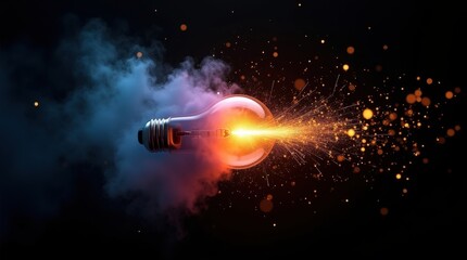 Creative explosion of light and color inside a glowing bulb