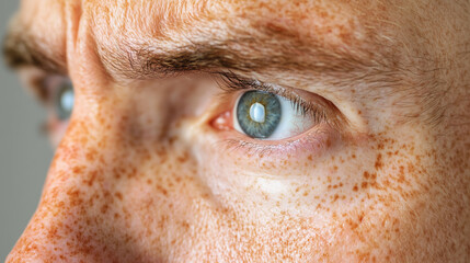 A man examines his skin with concern, highlighting facial pigmentation issues, sun damage, or age-related skin conditions in a clinical or skincare context male skin analysis, faci