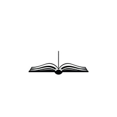 An open book, solid black silhouette vector style, icon centered on a white background. Minimalist aesthetic, clean lines, balanced composition, and symmetric design for an education theme