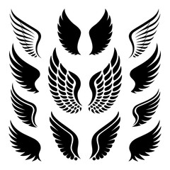 Obraz premium Vector Wing Icon Collection – Stylized Angel, Bird, and Fantasy Wing Silhouettes