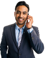 Portrait of only one Man. White Background.