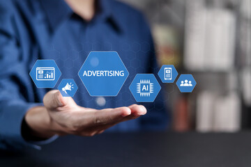 Advertising concept, PR Public relations, plan advertising marketing strategies to target social...