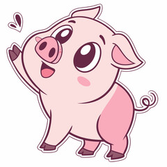 Kawaii Pig Waving Hello – Cute Sticker Style