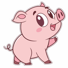 Obraz premium Kawaii Pig Waving Hello – Cute Sticker Style