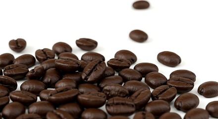 Naklejka premium Roasted coffee beans white background. Brazilian food