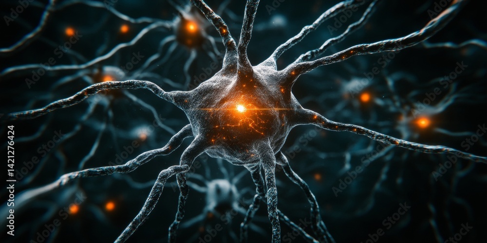 Poster interconnected neural network with vibrant nodes, a conceptual visualization of ai and deep learning