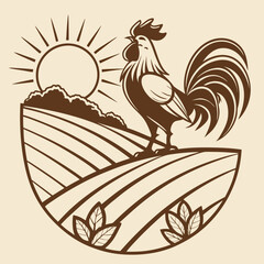 Rooster Crowing at Sunrise – Vintage Badge Design.
