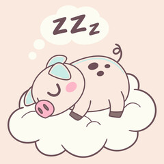 Sleeping Pig on a Cloud – Pastel Sticker Design