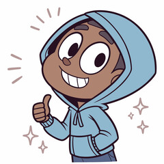 Smiling Boy in Hoodie Giving a Thumbs Up – Cute Sticker Style