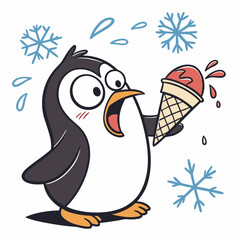  Surprised Penguin with Ice Cream Cone