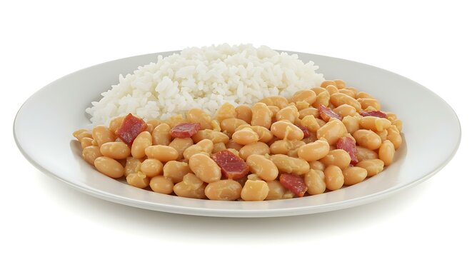 Brazilian Baio de Dois rice and beans dish white background. Brazilian food