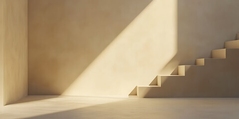 Naklejka premium Minimalist Staircase in Warm Light: Simple Concrete Steps with Strong Sunlight and Shadow Play