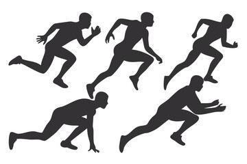 Silhouettes of athletes running and playing sports in action