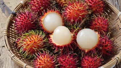 Fresh rambutan fruit in a basket