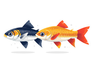 Illustration of two fishes in a flat style. Vector illustration.