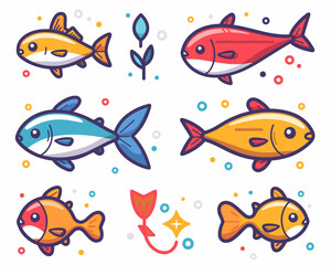 Naklejka premium Set with cartoon fish. Vector illustration for kids.